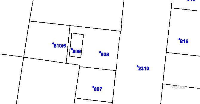 Parcela st. 808 v KÚ Holešovice, Katastrální mapa