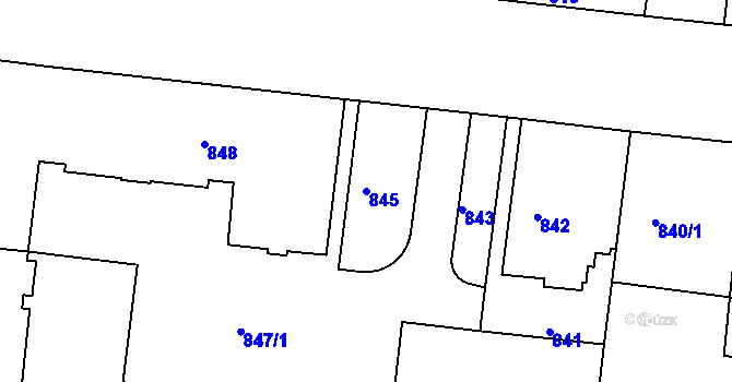 Parcela st. 845 v KÚ Holešovice, Katastrální mapa