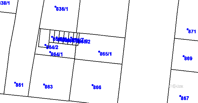 Parcela st. 865/1 v KÚ Holešovice, Katastrální mapa