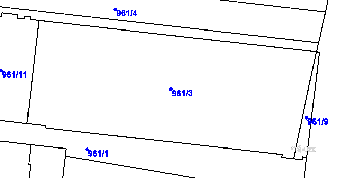 Parcela st. 961/3 v KÚ Holešovice, Katastrální mapa