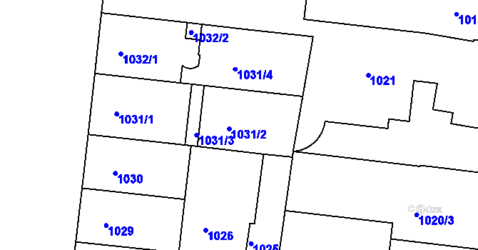 Parcela st. 1031/2 v KÚ Holešovice, Katastrální mapa
