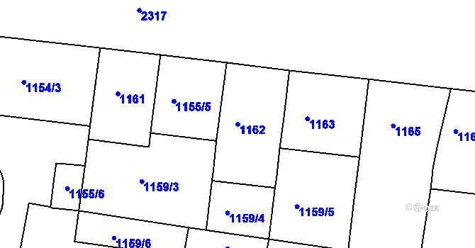 Parcela st. 1162 v KÚ Holešovice, Katastrální mapa