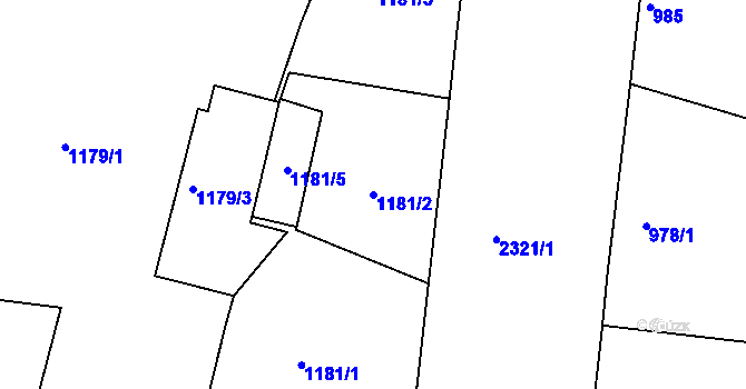 Parcela st. 1181/2 v KÚ Holešovice, Katastrální mapa