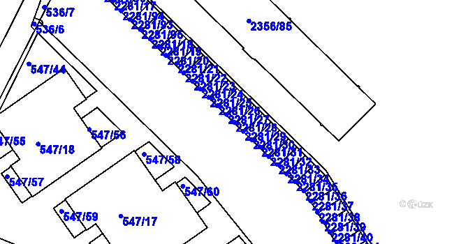 Parcela st. 2281/28 v KÚ Holešovice, Katastrální mapa