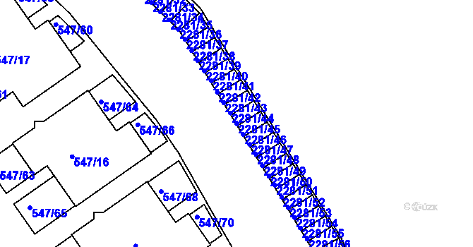 Parcela st. 2281/45 v KÚ Holešovice, Katastrální mapa