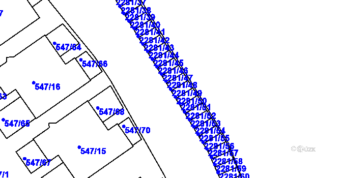 Parcela st. 2281/49 v KÚ Holešovice, Katastrální mapa