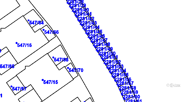 Parcela st. 2281/50 v KÚ Holešovice, Katastrální mapa