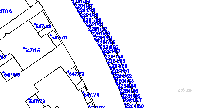 Parcela st. 2281/58 v KÚ Holešovice, Katastrální mapa