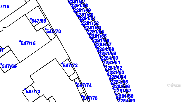 Parcela st. 2281/59 v KÚ Holešovice, Katastrální mapa