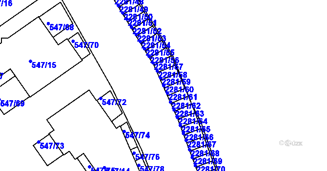 Parcela st. 2281/60 v KÚ Holešovice, Katastrální mapa