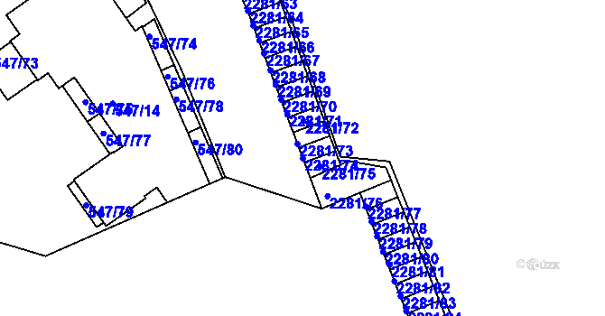 Parcela st. 2281/74 v KÚ Holešovice, Katastrální mapa