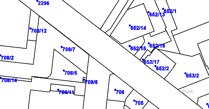 Parcela st. 2296 v KÚ Holešovice, Katastrální mapa