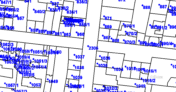 Parcela st. 2306 v KÚ Holešovice, Katastrální mapa