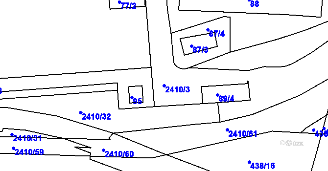 Parcela st. 2410/3 v KÚ Holešovice, Katastrální mapa