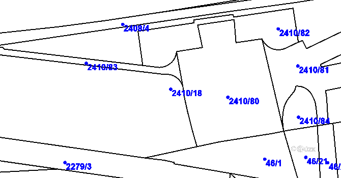 Parcela st. 2410/18 v KÚ Holešovice, Katastrální mapa