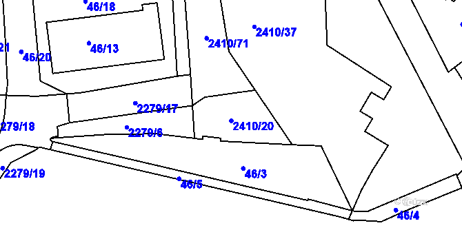 Parcela st. 2410/20 v KÚ Holešovice, Katastrální mapa