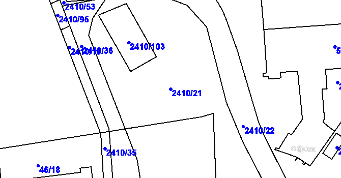 Parcela st. 2410/21 v KÚ Holešovice, Katastrální mapa