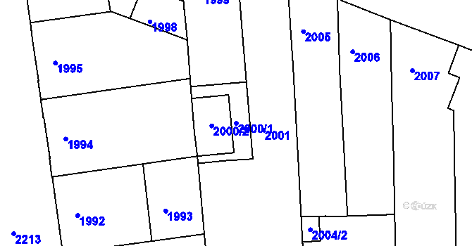 Parcela st. 2000/1 v KÚ Holešovice, Katastrální mapa
