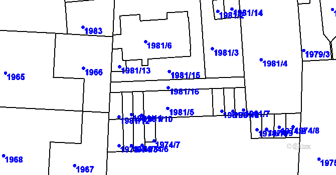 Parcela st. 1981/16 v KÚ Holešovice, Katastrální mapa