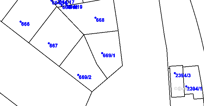 Parcela st. 669/1 v KÚ Holešovice, Katastrální mapa