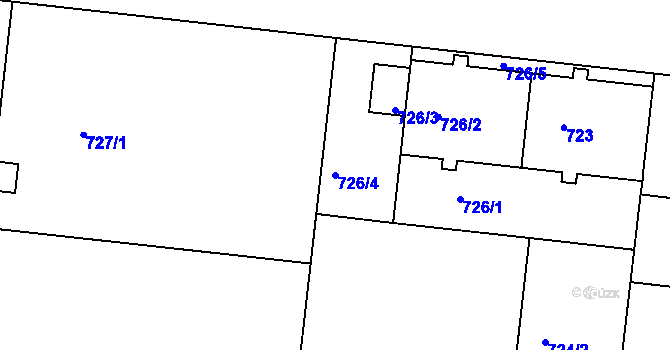 Parcela st. 726/4 v KÚ Holešovice, Katastrální mapa