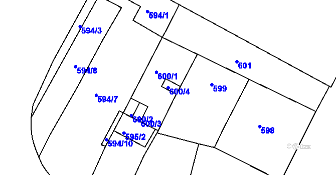 Parcela st. 600/4 v KÚ Holešovice, Katastrální mapa