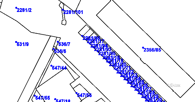 Parcela st. 2281/95 v KÚ Holešovice, Katastrální mapa
