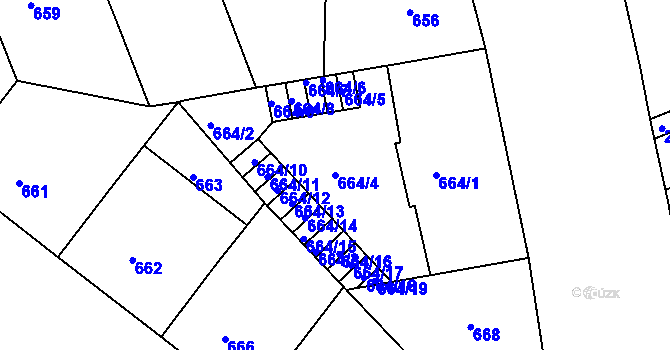 Parcela st. 664/4 v KÚ Holešovice, Katastrální mapa