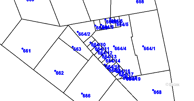 Parcela st. 664/12 v KÚ Holešovice, Katastrální mapa
