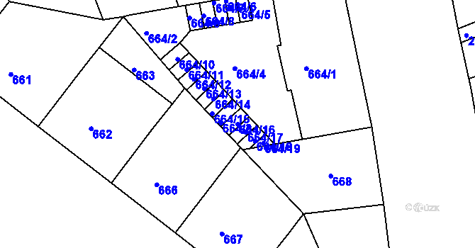 Parcela st. 664/16 v KÚ Holešovice, Katastrální mapa