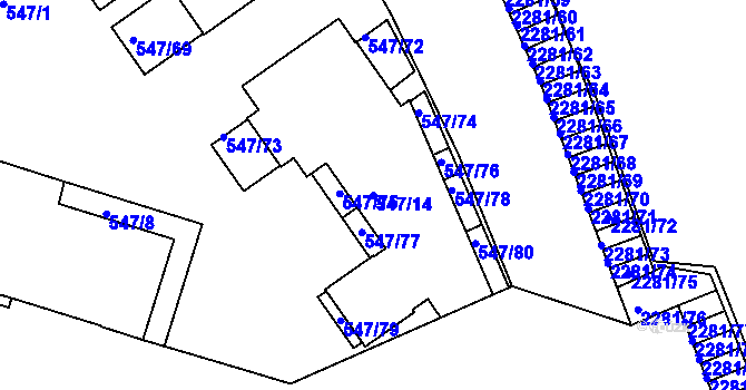 Parcela st. 547/14 v KÚ Holešovice, Katastrální mapa