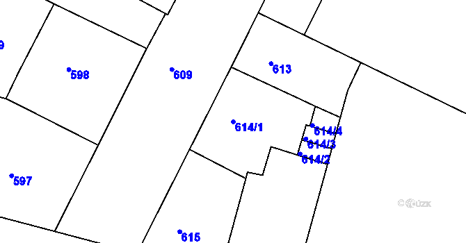Parcela st. 614/1 v KÚ Holešovice, Katastrální mapa