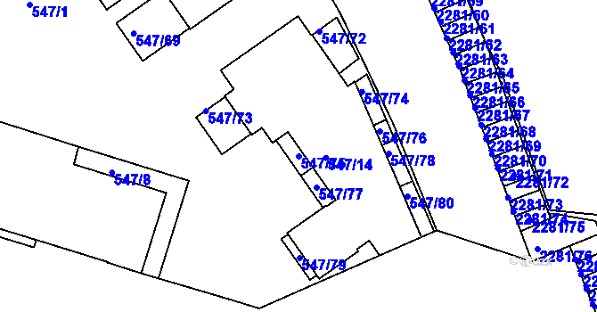 Parcela st. 547/75 v KÚ Holešovice, Katastrální mapa