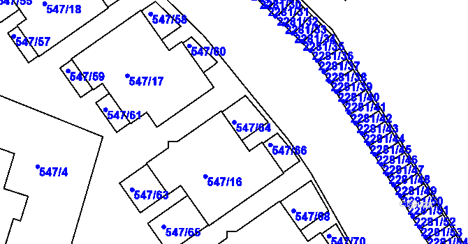 Parcela st. 547/64 v KÚ Holešovice, Katastrální mapa