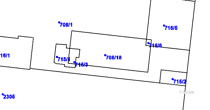 Parcela st. 708/18 v KÚ Holešovice, Katastrální mapa