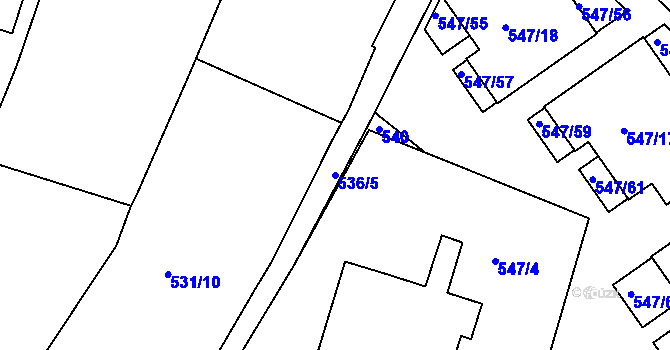 Parcela st. 536/5 v KÚ Holešovice, Katastrální mapa