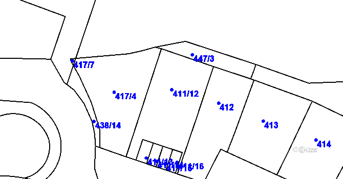 Parcela st. 411/12 v KÚ Holešovice, Katastrální mapa