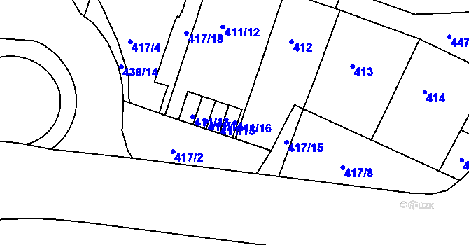 Parcela st. 411/16 v KÚ Holešovice, Katastrální mapa