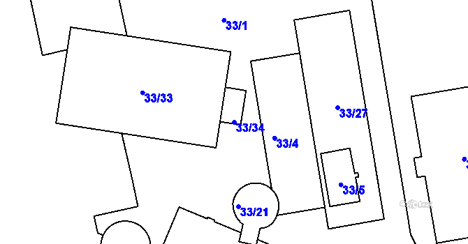 Parcela st. 33/34 v KÚ Holešovice, Katastrální mapa