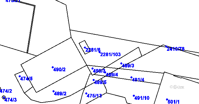 Parcela st. 2281/103 v KÚ Holešovice, Katastrální mapa