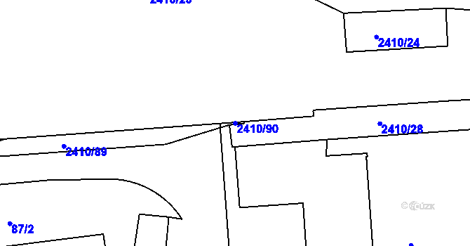 Parcela st. 2410/90 v KÚ Holešovice, Katastrální mapa