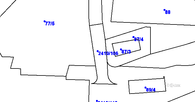 Parcela st. 2410/106 v KÚ Holešovice, Katastrální mapa