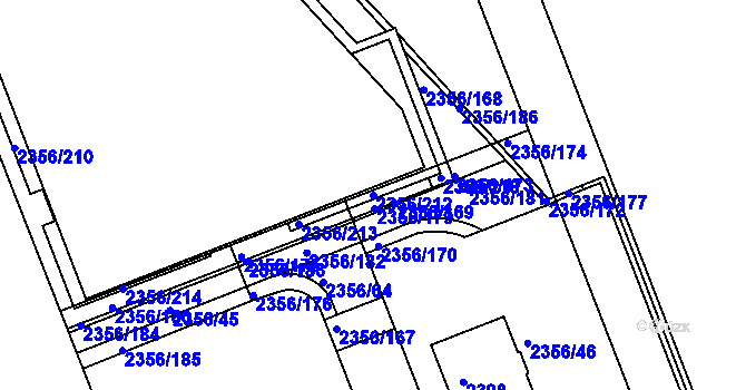 Parcela st. 2356/212 v KÚ Holešovice, Katastrální mapa