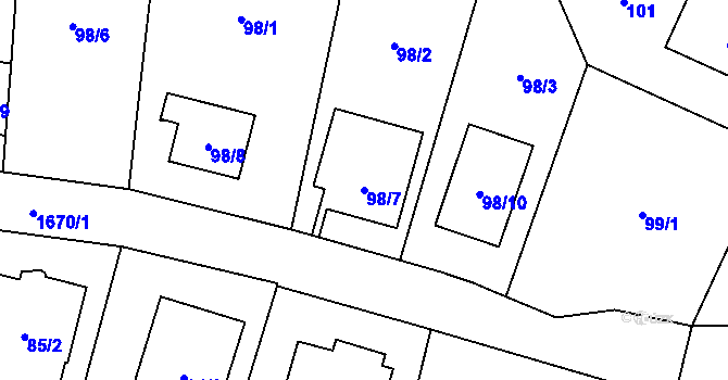 Parcela st. 98/7 v KÚ Troja, Katastrální mapa