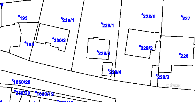 Parcela st. 229/3 v KÚ Troja, Katastrální mapa