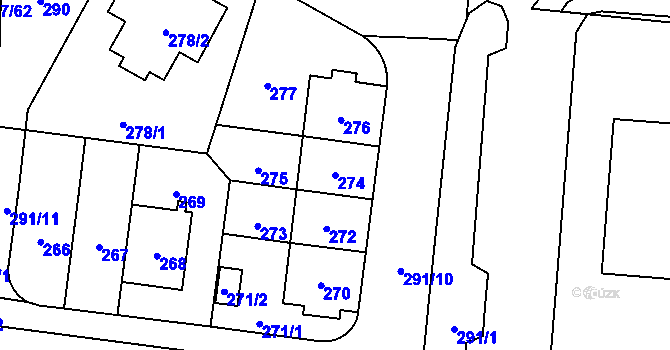 Parcela st. 274 v KÚ Troja, Katastrální mapa