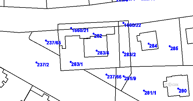 Parcela st. 283/4 v KÚ Troja, Katastrální mapa