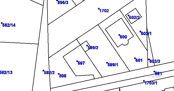 Parcela st. 599/2 v KÚ Troja, Katastrální mapa