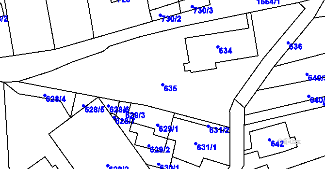 Parcela st. 635 v KÚ Troja, Katastrální mapa