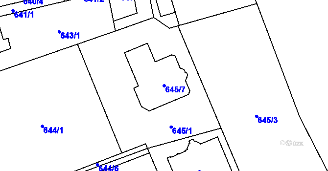 Parcela st. 645/7 v KÚ Troja, Katastrální mapa